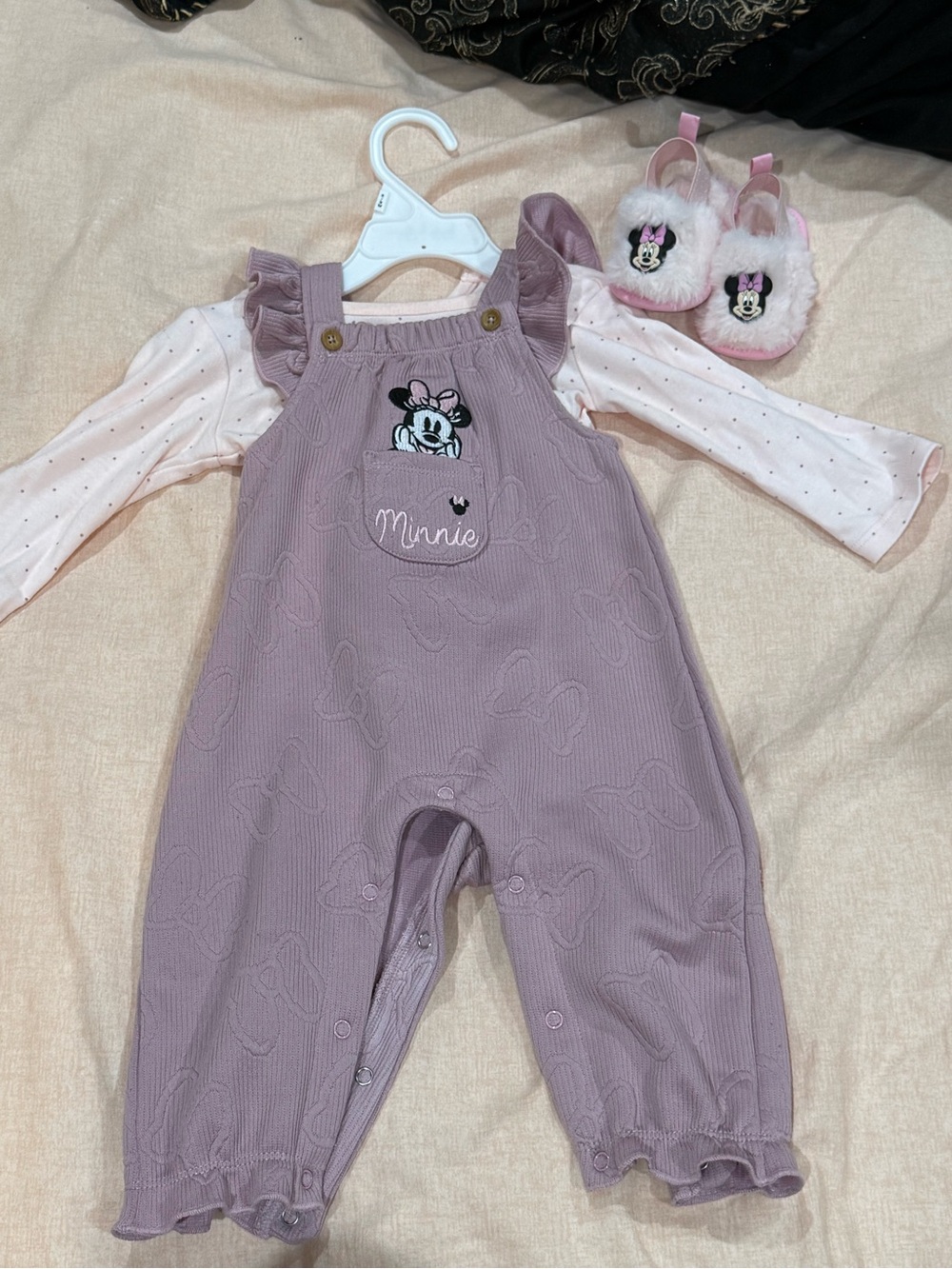 Disney Minnie Purple Romper and Pink Polka Dot Top Set with Minnie slippers
